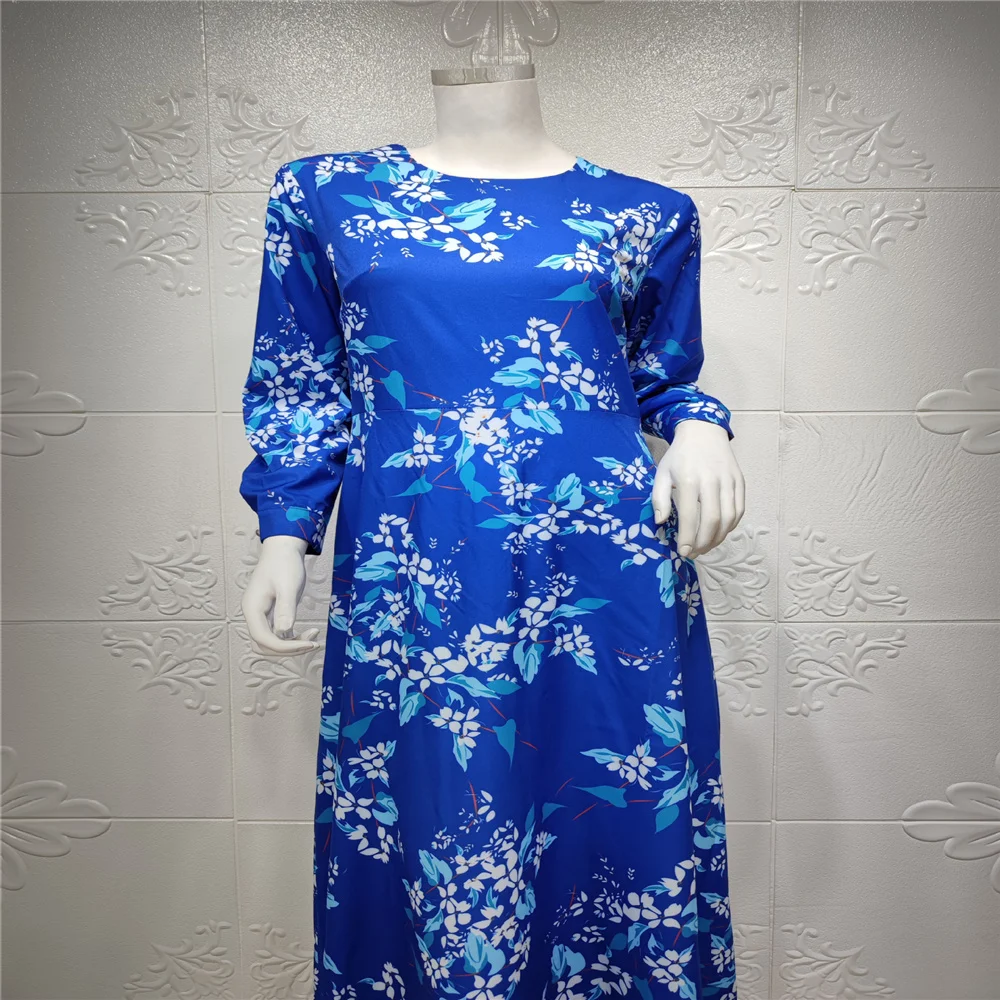 

Fashion Long Dresses for Muslim Womens Printing Round Neck Ankle Length Loose Casual Summer Clothing Wholesale Dropshipping