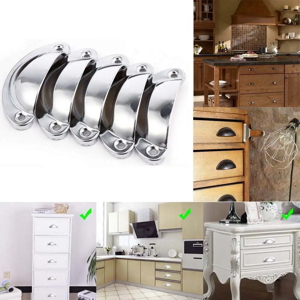 

5pcs Retro Cupboard Cabinet Drawer Door Pull Handles Home Kitchen Furniture Half Moon Shell Handle
