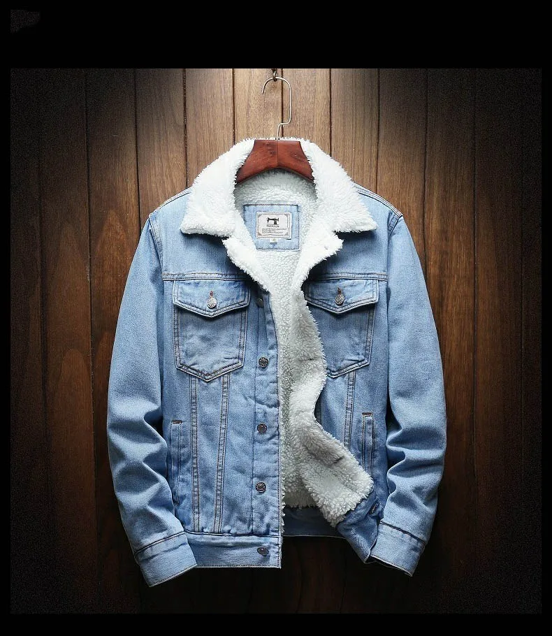 

Men Winter Jean Jackets Outerwear Warm Denim Coats New Men Large Size Wool Liner Thicker Winter Denim Jackets