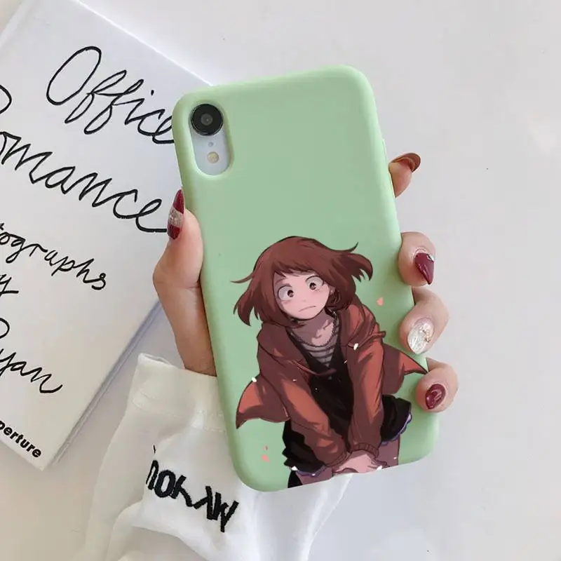 

my hero academia uraraka Silicone Phone Case For iphone 11 Pro Max X XS Max XR Solid Candy Shell For iPhone 7 8 6 6S Plus