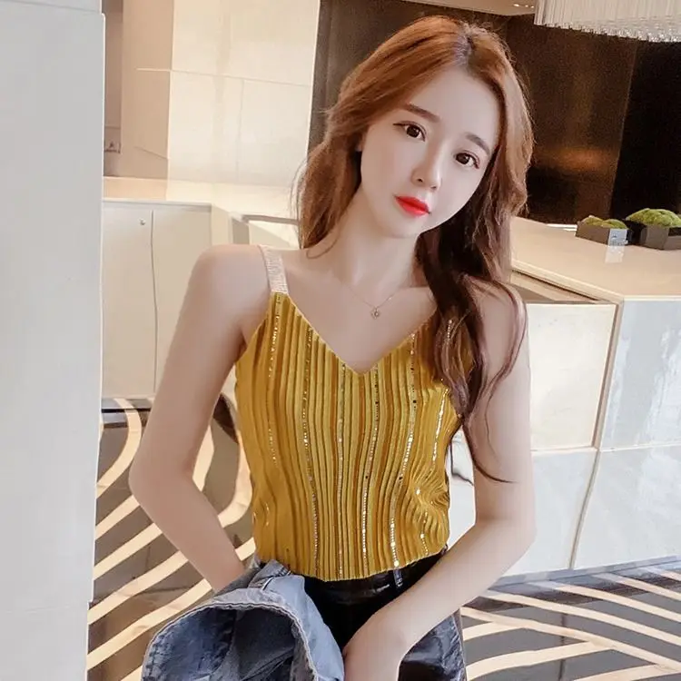 2020 Женская майка с блестками блестящие майки на бретельках женская сексуальная