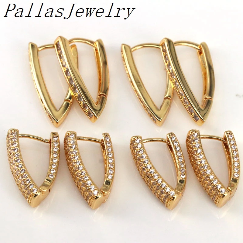 

5 Pairs Gold Filled CZ Triangle Hoop Earrings-Geometric Triangle Earrings-Minimalist Hoops-Thick Hoop Earrings