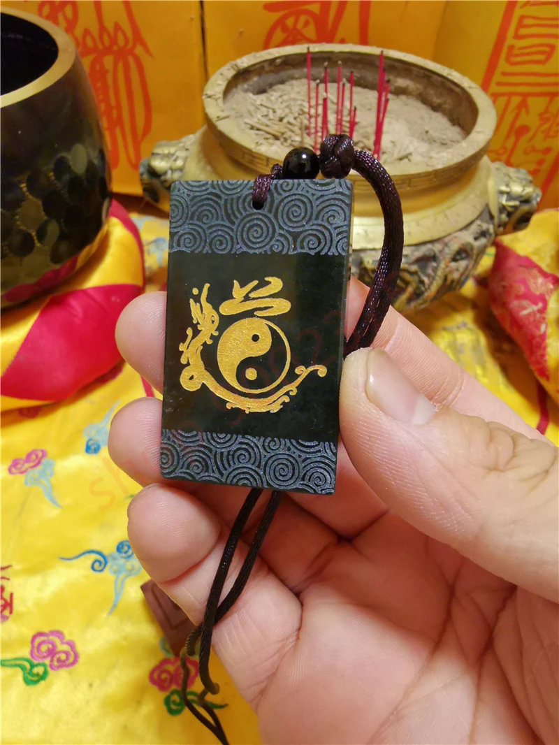 Taoist Supply Daozi card зеленая нефритовая подвеска благословение Багуа heaven and earth Bagua