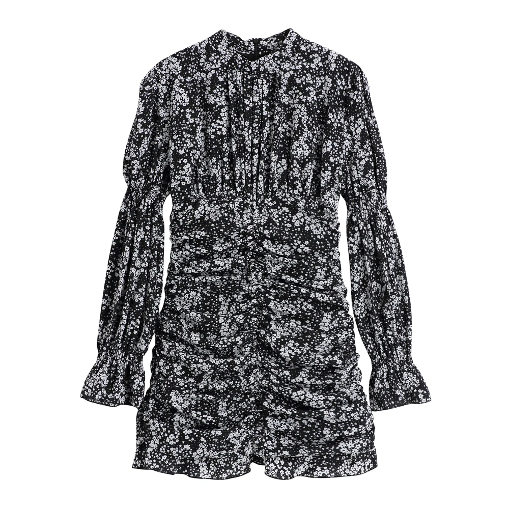 

women long sleeve dress chiffon floral dresses 6504#