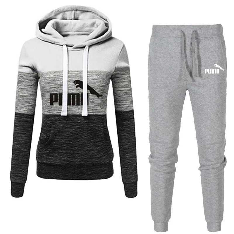 

Winter Patchwork Tracksuit Women 2 Piece Set Hoodies+pants Sportwear Women's Sport Suit Hooded Sweatshirt Sets Female Clothing