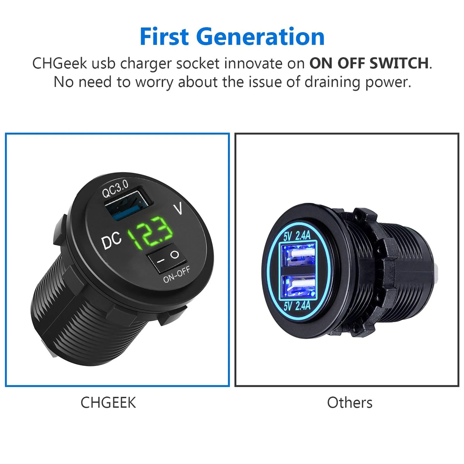 qc 3 0 car motorcycle usb charger socket power outlet led digital voltmeter 12v 24v boat motorcycle cigarette lighter sockets free global shipping