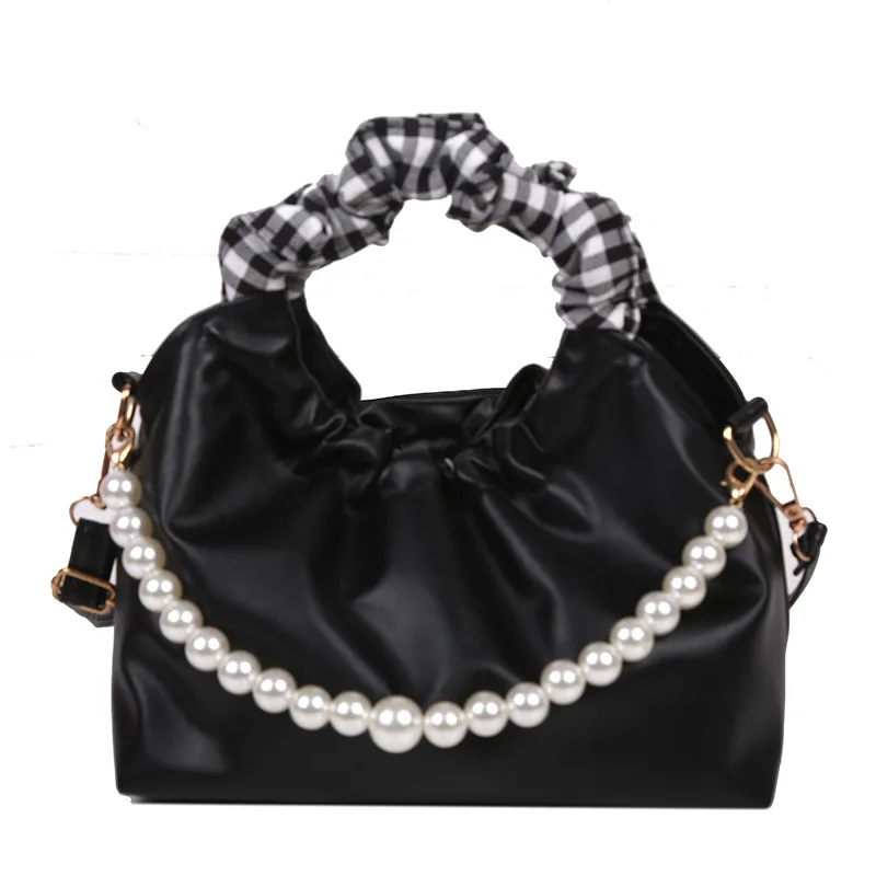 

Small popular fold portable bag. 2021 new tide pearl chain shoulder messenger bag. Women's small square bag.