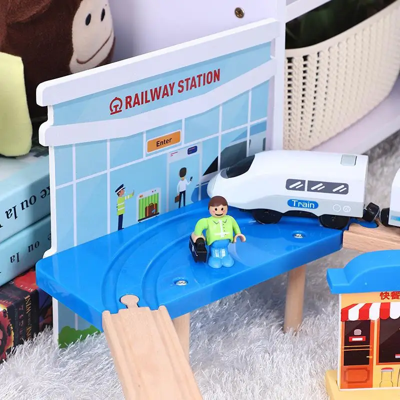 Деревянный трек игрушечный поезд высокоскоростная железнодорожная станция