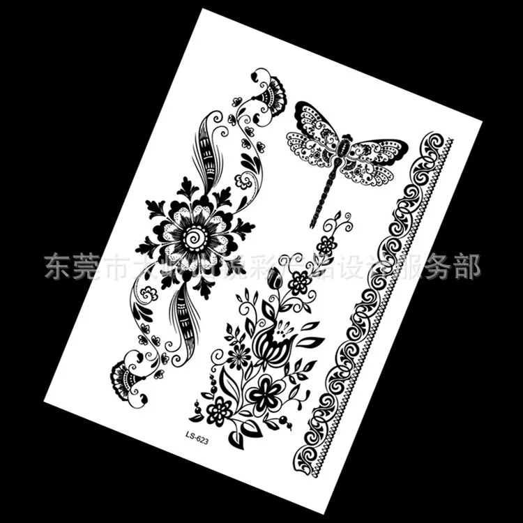 Waterproof Temporary Tattoo Sticker tatto black lace stocking with dragonfly flash tatoo fake tattoos for girl women | Красота и