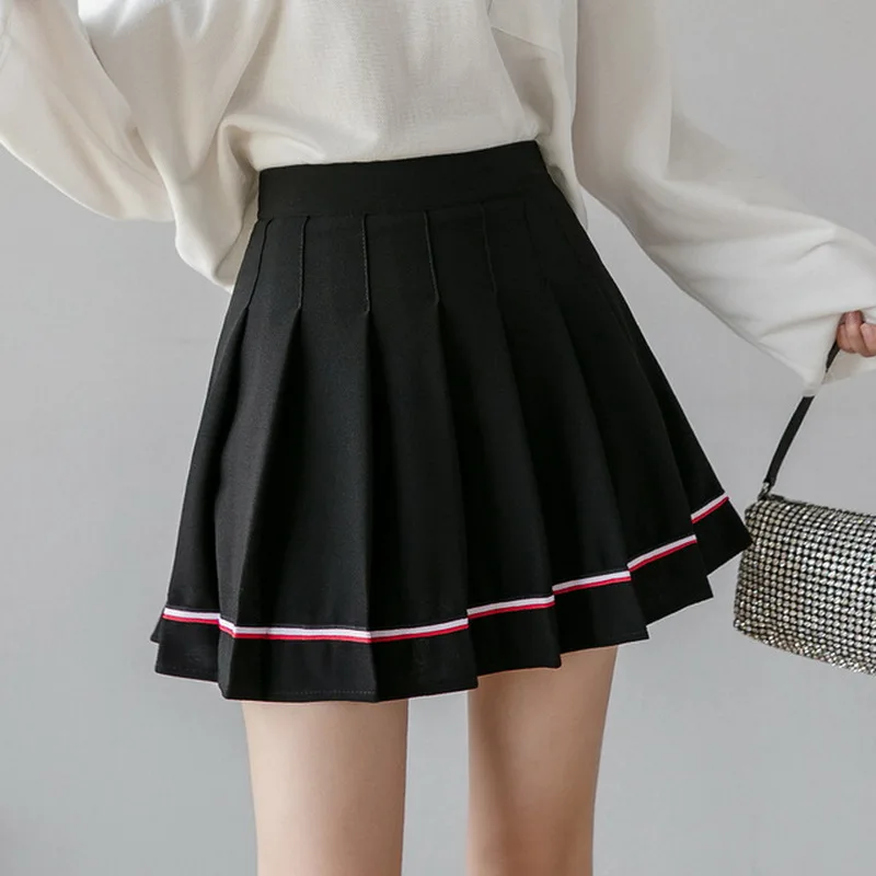 

Fashion Japan Style Summer Women Skirts 2021 Cute Striped Empire Wiast Pleated Skirt Sweet Grils Mini Skirts Women