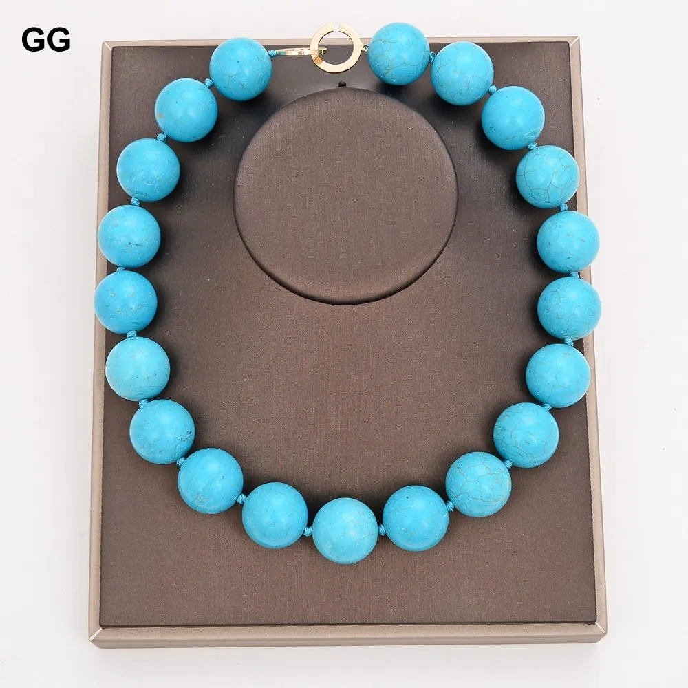 

GG Jewelry 20" Natural 20MM Blue Turquoise Gems Stone Necklace