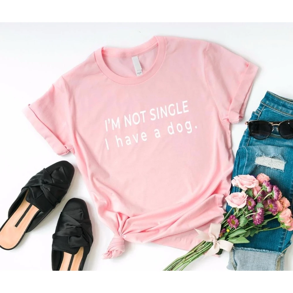 

Women T Shirt I'm not single I have a dog Letters Print Tshirt Women Short Sleeve O Neck T-shirt Ladies Causal Tee Shirt B3VU