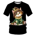 Мужская и женская летняя футболка, Повседневная Милая дышащая футболка с коротким рукавом и круглым вырезом, с 3D рисунком кота, 2021