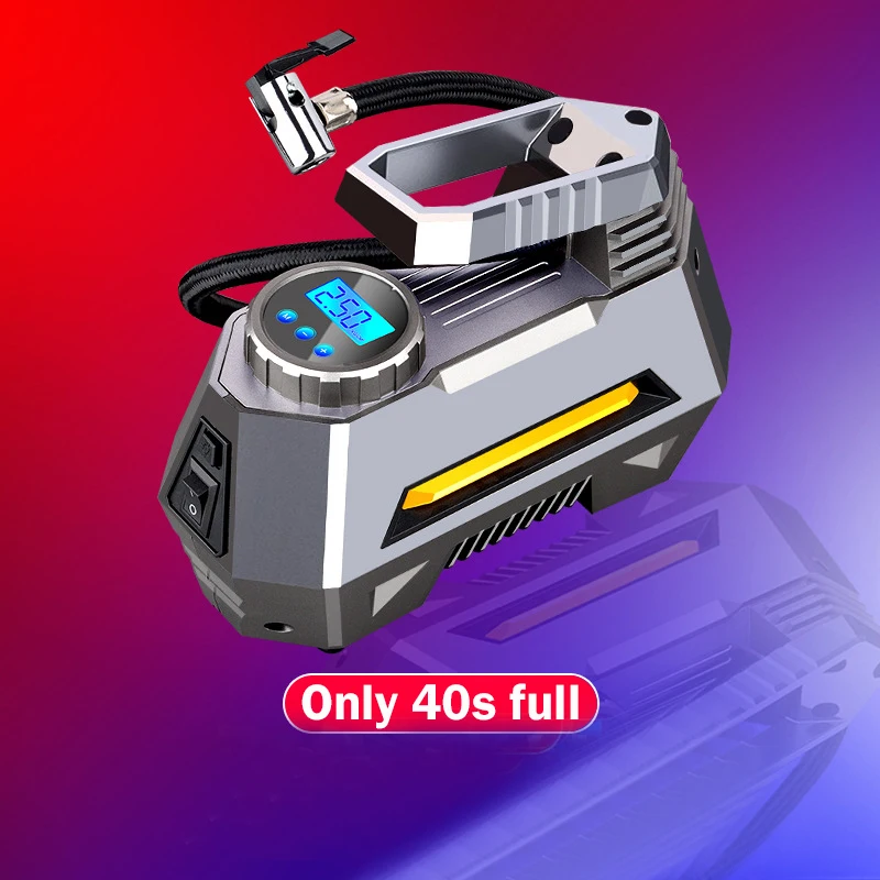 Portable Air Compressor Tire Inflator- Car Tire Pump With Digital Pressure Gauge(150 Psi 12V DC) Bright Emergency Flashlight