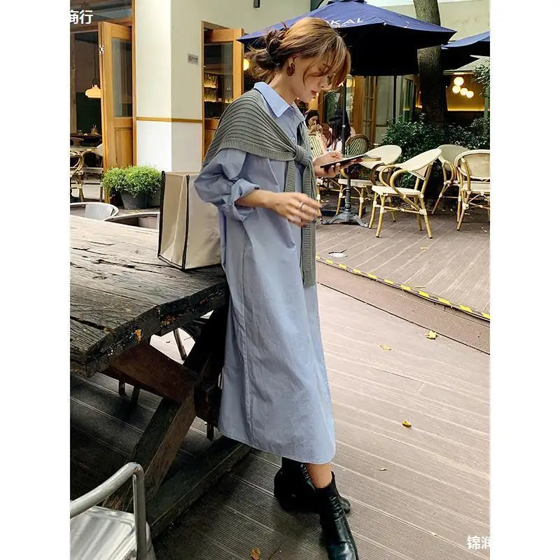 

Autumn shirt loose waist shirt is designed in the sense of irregular small long-sleeved dress long