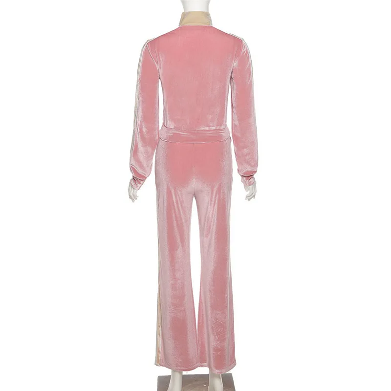 

Velvet Women 2 Pieces Set Zipper Sweatshirts High Waist Sweatpants Hooded Letter Outfits Sporty Tracksuit Fall Y2k Egirls Jacket