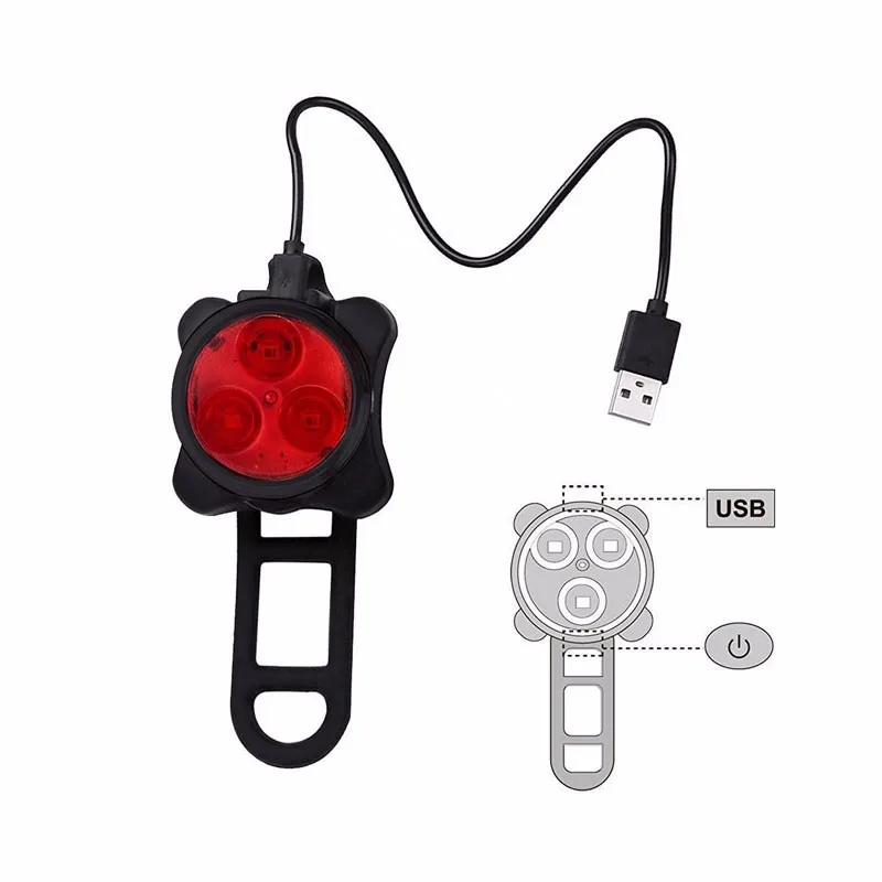 1 Set 4 Modes USB Rechargeable Cycling Bicycle Light 3 LED Head Front Tail Clip Lamp Outdoor Bike Accessories | Спорт и развлечения