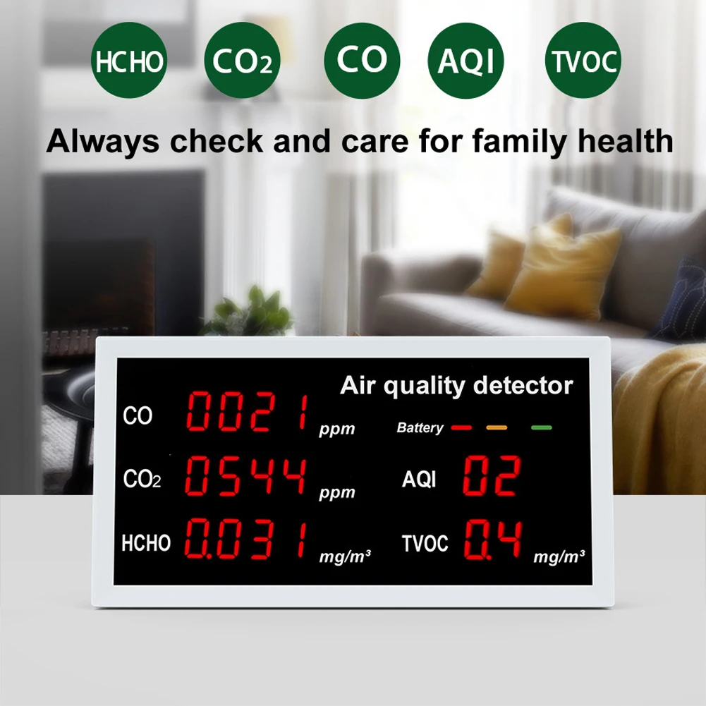 Датчик газа Medidor CO2 5 в 1 светодиодный дисплеем для мониторинга CO HCHO TVOC AQI домашнего