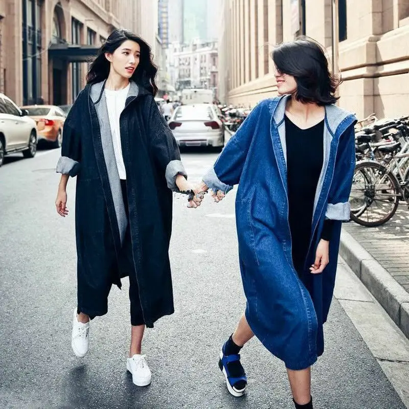 Новое Женское повседневное джинсовое пальто с капюшоном Весенняя верхняя одежда