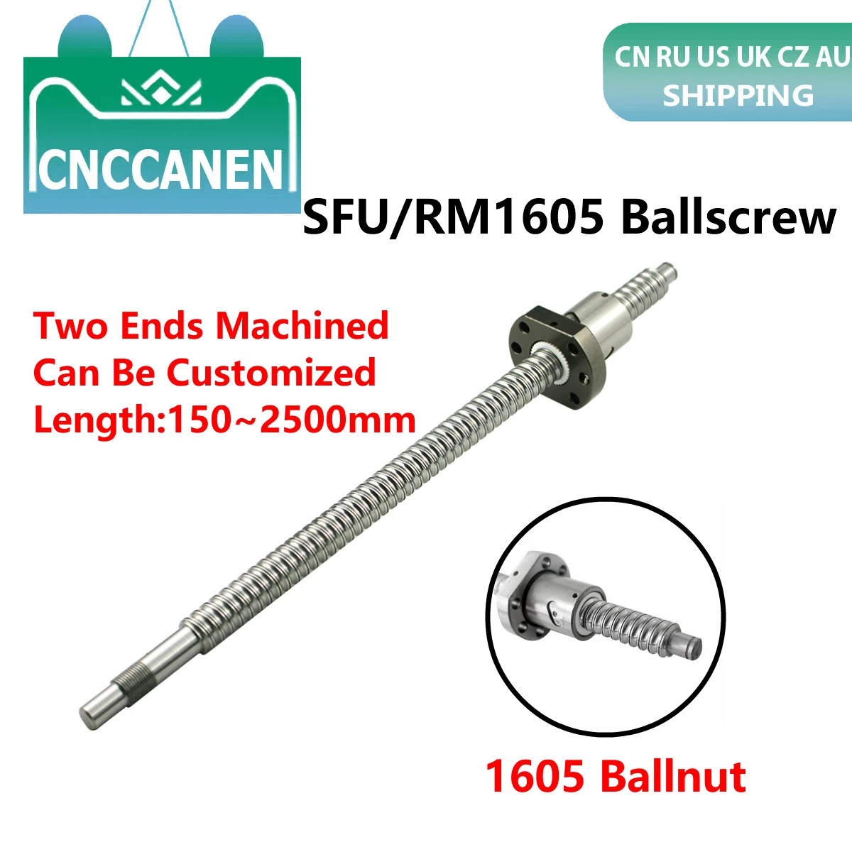 Шариковый винт C7 SFU1605 150 мм 200 300 500 1150 1550 с одной шариковой гайкой BK/BF12 RM1605 шариковый