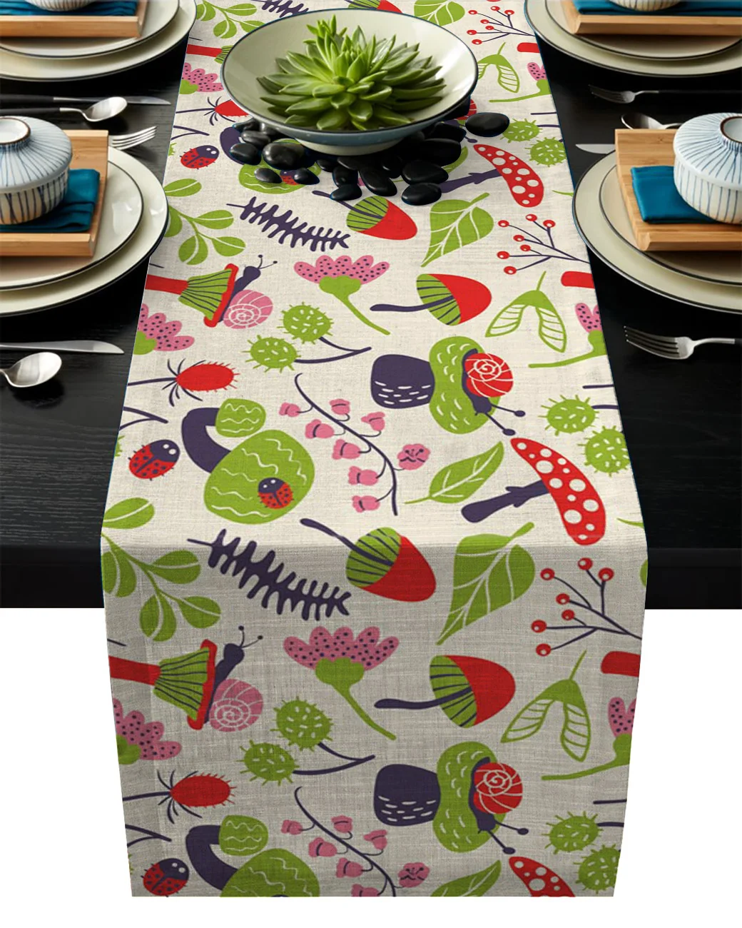 Скатерть с улиткой грибом зелеными листьями цветами Современная скатерть из