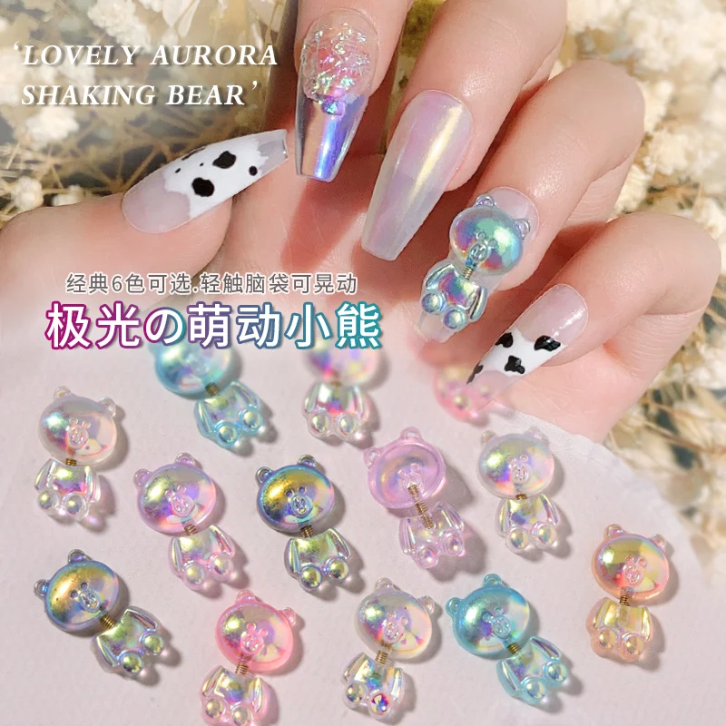

5Pcs 17MM Nail art aurora Bear Ethereal Bear 3D Aurora Crystal Nail Ornament Decal 14k Gold Waving Influencer Nail Jewelry,H(21)