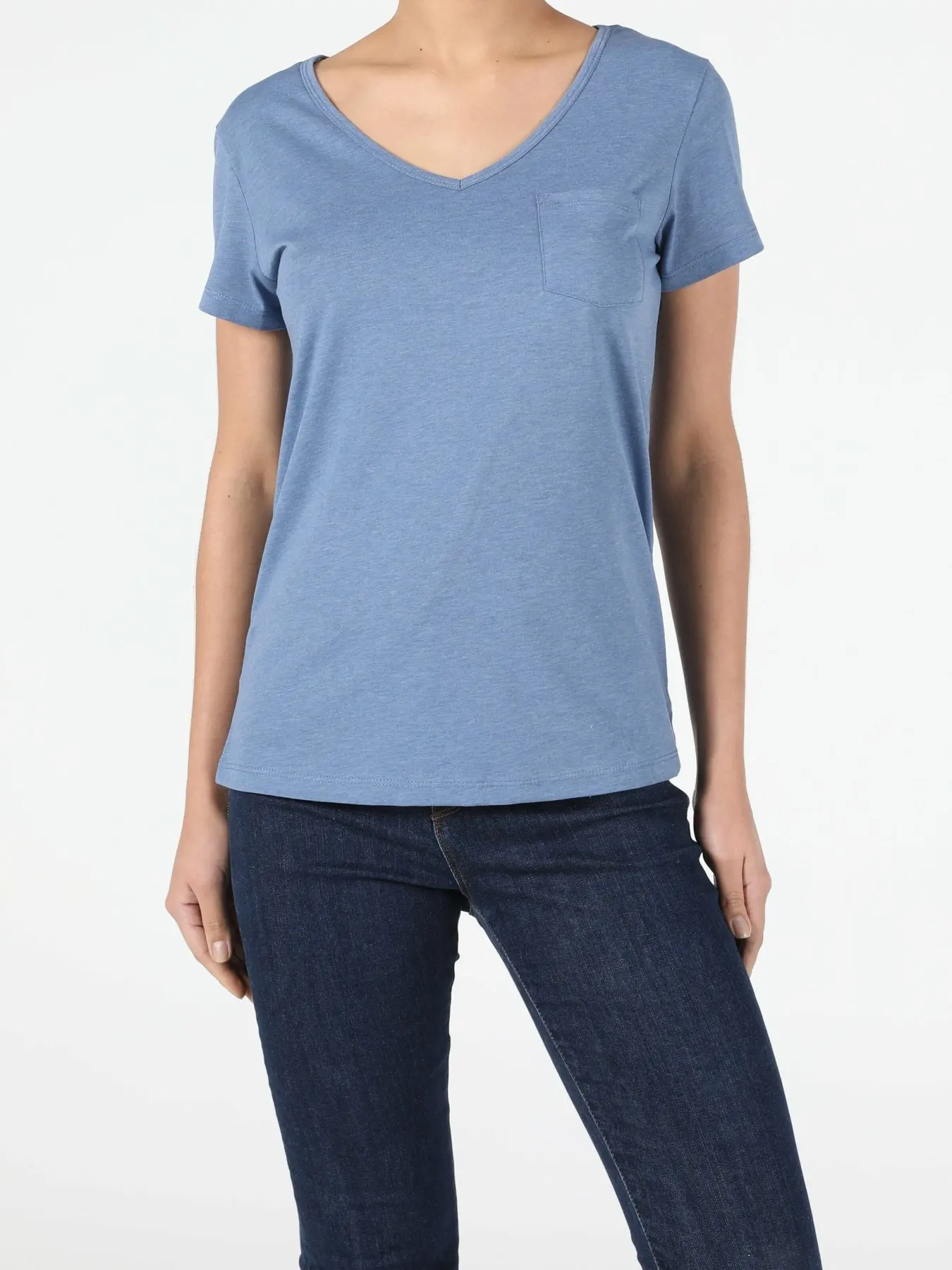 

Colins Woman Regular Fit Blue Heather Short Sleeve Tshirt Women's Tshirt Fashion Woman Tshirts,CL1034536