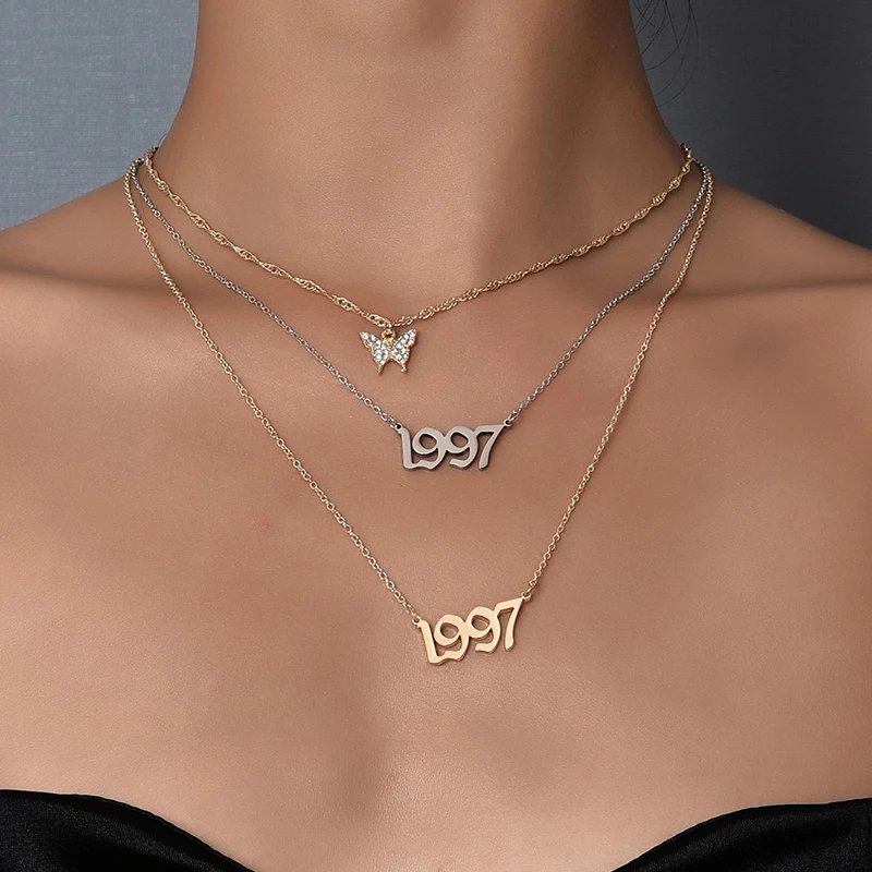 

Women's Simple Letter Butterfly Pendant Multilayer Necklace Trendy Fashion New