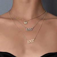 womens simple letter butterfly pendant multilayer necklace trendy fashion new