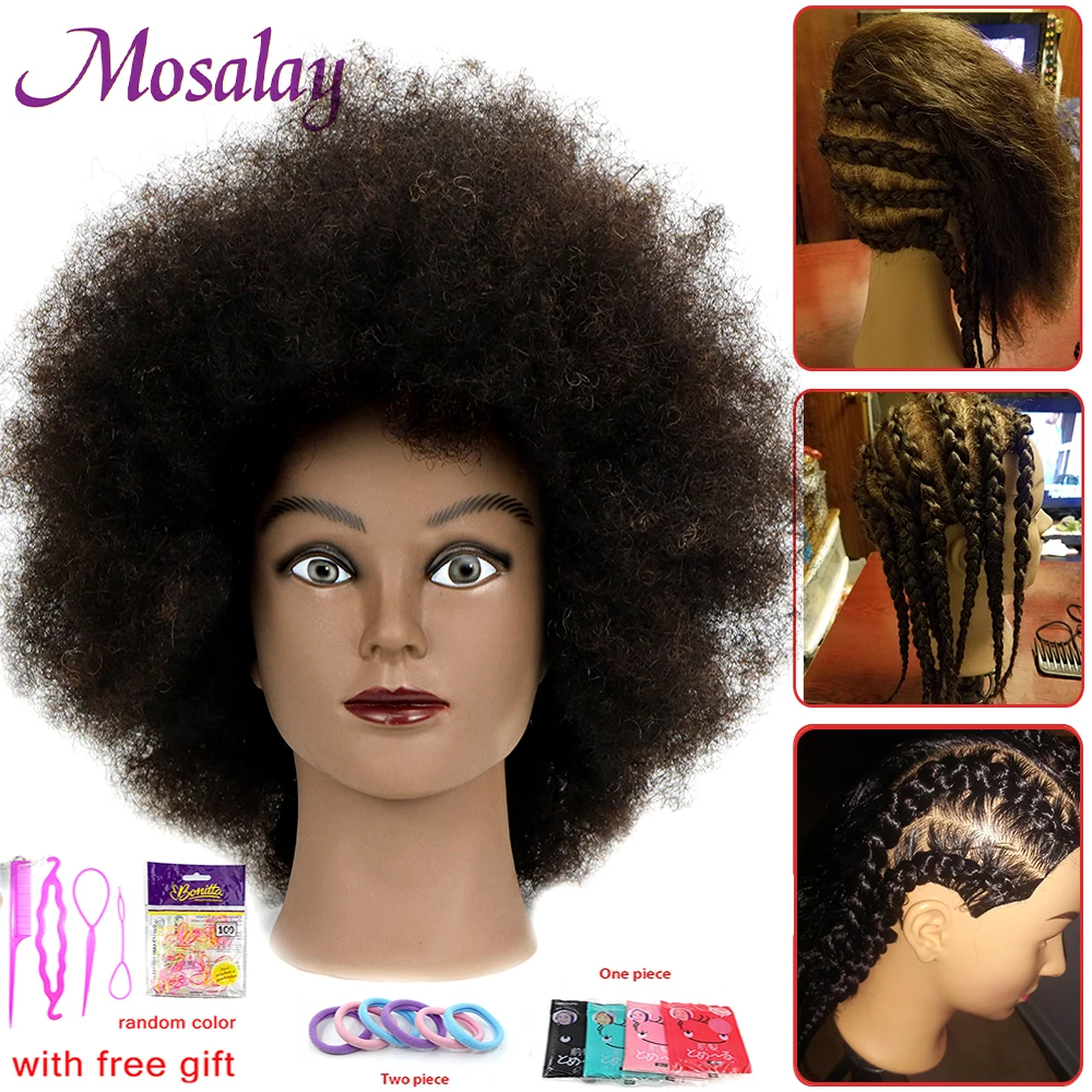 Afro 100% Human Hair Mannequin Head Doll Head For Braided Styling Dyeing Cosmetology Manikin Hairdressing Salon