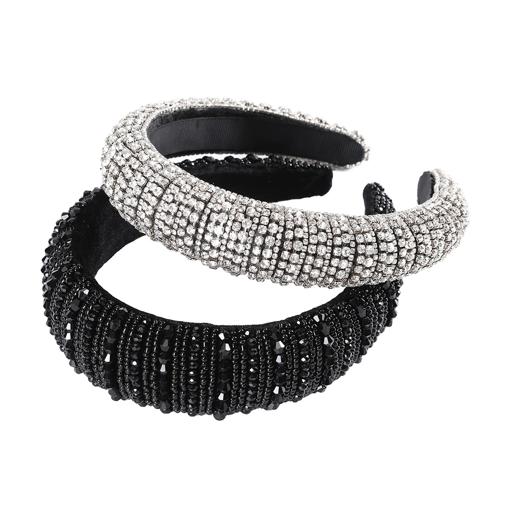 Женский широкий обруч для волос AWAYTR Серебристый со стразами и подкладкой