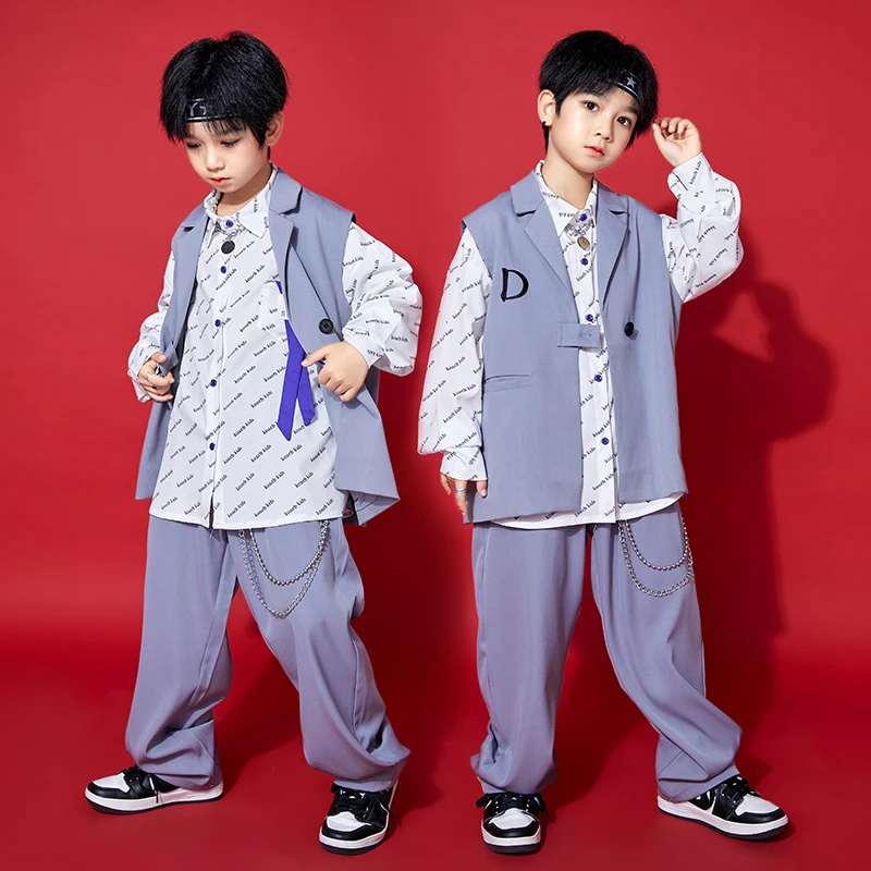 

Modern Hip Hop Performance Costume Boys Street Dance Shirts Vest Loose Pants Drum Show Catwalk Jazz Girls Stage Clothes BL7231