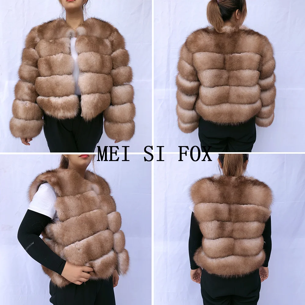 

Женская зимняя куртка из лисьего меха, красная лиса, серебристая Лиса, сексуальная модная шуба из натурального меха, меховые куртки, пальто ...
