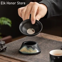japanese style ceramic tea strainer hand painted distant hills glaze tea infuser tea maker filter tea leak holder tea ceremony