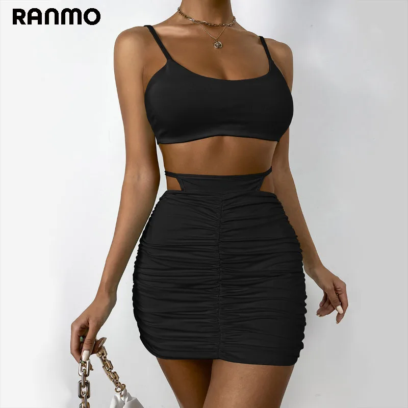 

RANMO, летние комплекты из двух предметов, женские укороченные топы на бретельках и мини-юбки, клубное облегающее сексуальное платье с открыто...