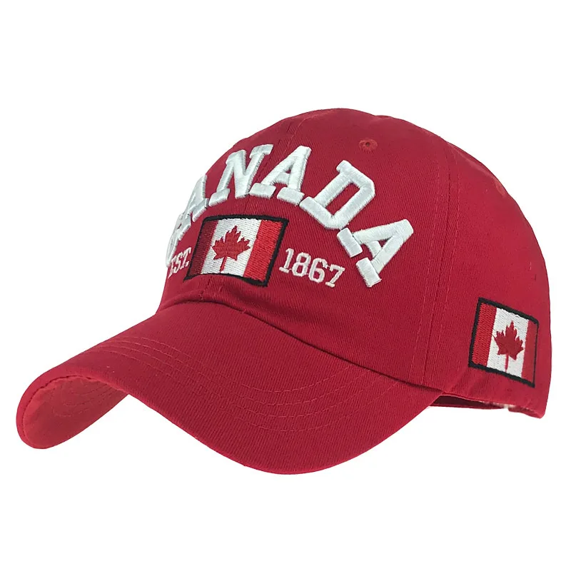 

Cotton Soft Top Embroidery Alphabet Baseball Cap Patch Canada Flag Men and Women Outdoor Sun Hat