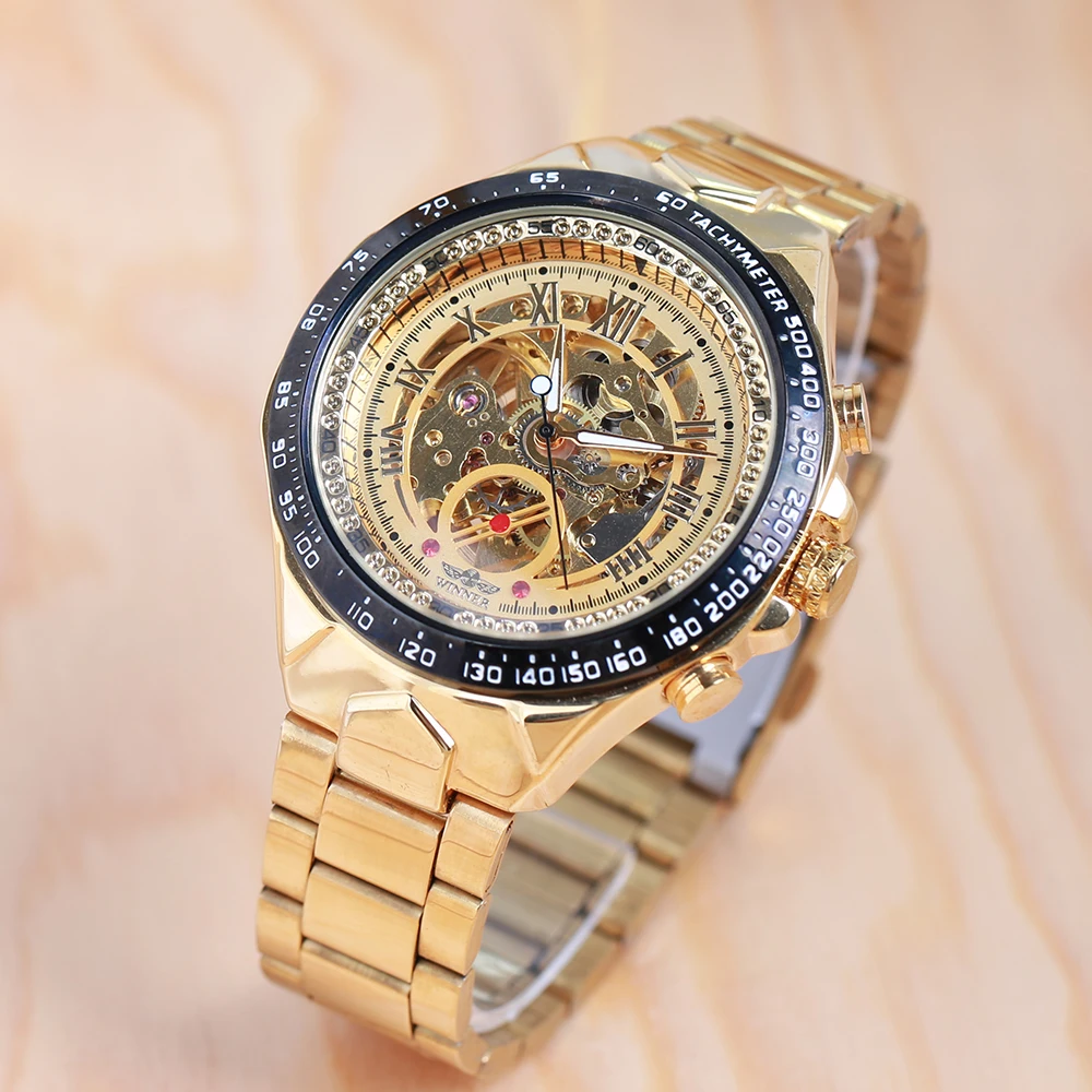

Winner Mechanical Sport Design Bezel Golden Watch Mens Watches Top Brand Luxury Montre Homme Clock Men Automatic Skeleton Watch