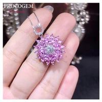 Procogem Gorgeous Natural Pink Sapphire Pendant Necklaces Fine Jewelry for Women More Genuine gems 925 Sterling Silver #720