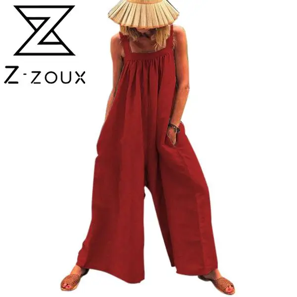Женский комбинезон без рукавов Z-zoux летний красный с открытыми плечами 2020 |
