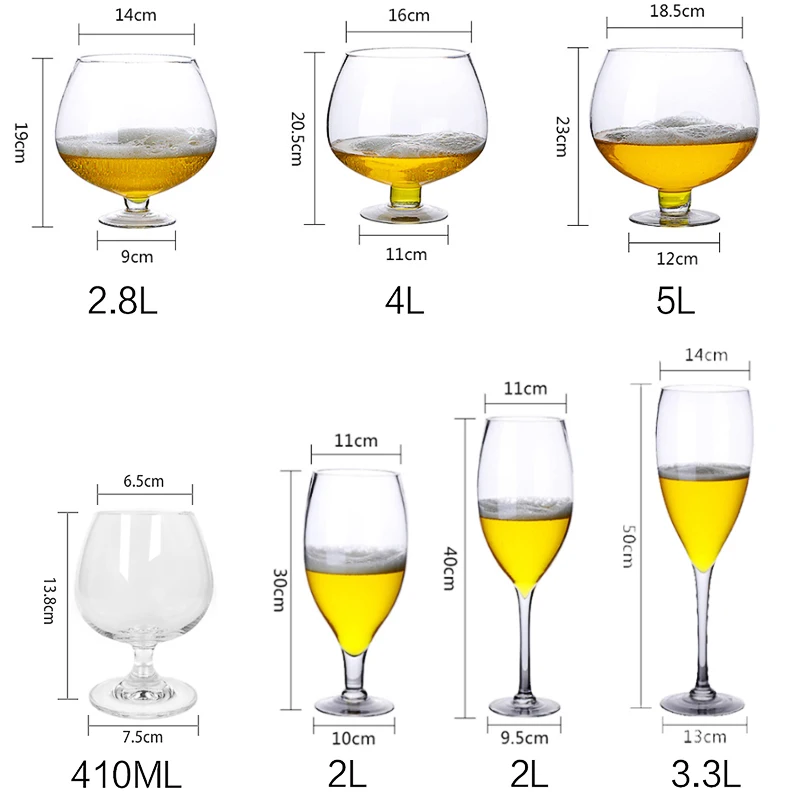 

410-5000 ml Huge Big Wine Glass Large Funny Crystal Champagne Drinking Beer Glasses Cup Mug Clear Lead-free Goblet For Party KTV