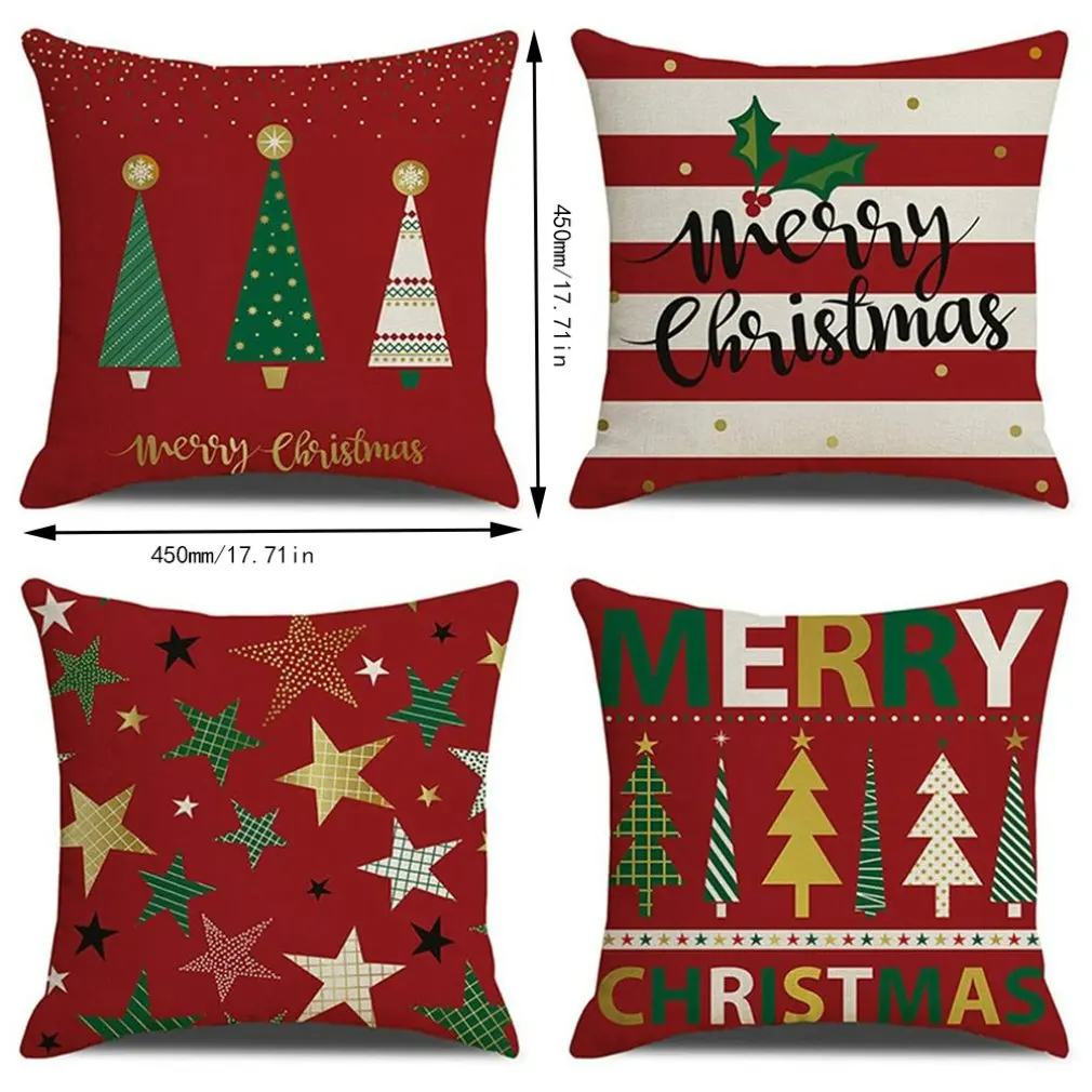Рождественский чехол для подушки на диван Льняной Милый лось Наволочка Декоративная Красная 45х45 см.