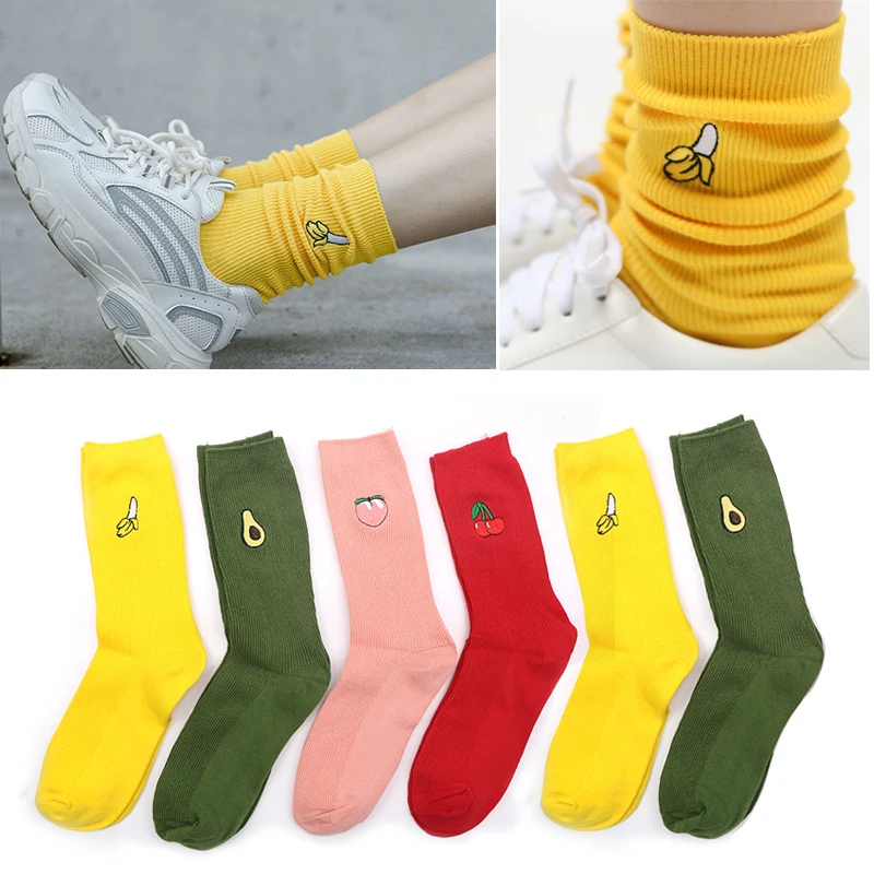 

Забавные хлопковые носки с милым фруктовым принтом, женские носки, Meias, Ретро стиль, с вышивкой, Длинные цветные носки для женщин и девочек, р...