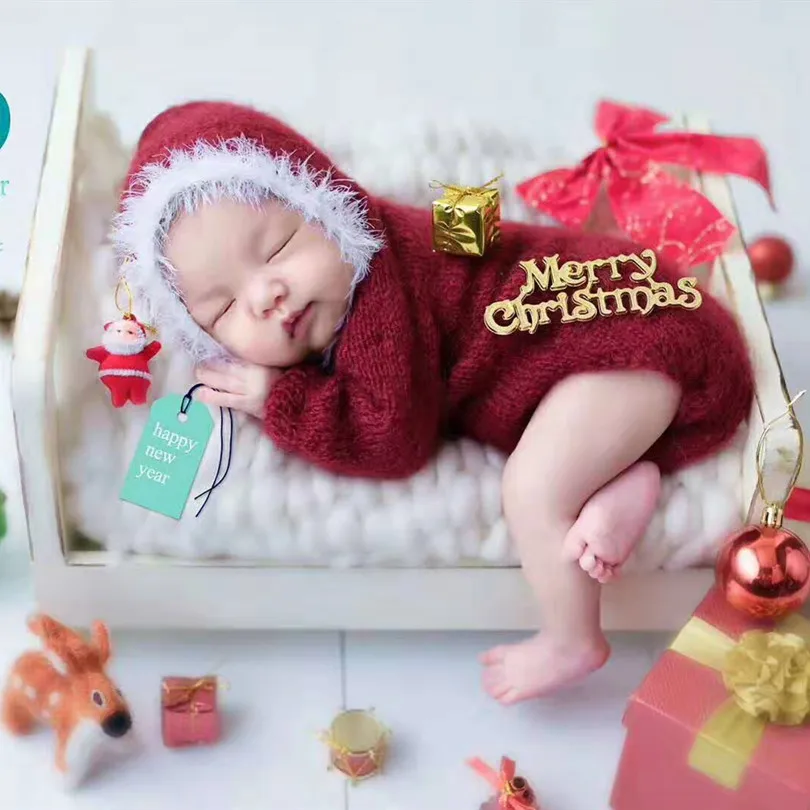 Винтажная детская Рождественская одежда бордовый комбинезон с капюшоном для