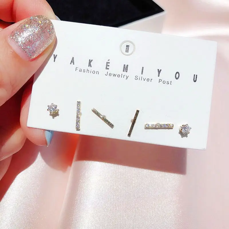 

SIPENGJEL Sterling Silver 925 Needle Simple Crystal Stud Earrings Long Pole Piercing Earrings Set For Women Jewelry 2021