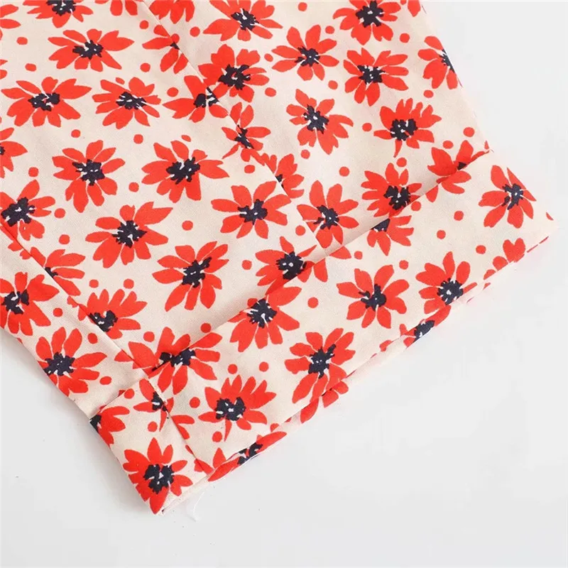 

PSEEWE Za 2021 Floral Long Jumpsuit Woman Summer Red Sleeveless Female Jumpsuit Fashion Belt Pocket Casual Overalls Women Romper