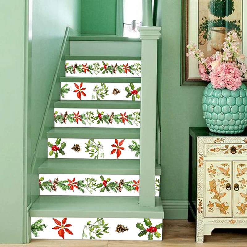 Скандинавский Веселый Рождественский Декор лестницы-наклейка s свежая сосновая
