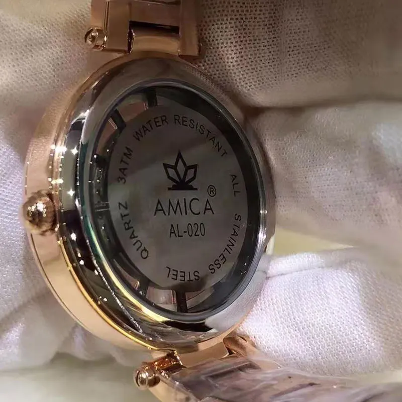 AMICA Роскошные брендовые новые модные женские полностью стальные оболочки ручной поверхности полые Кварцевые часы Женские часы подарок relogio feminino