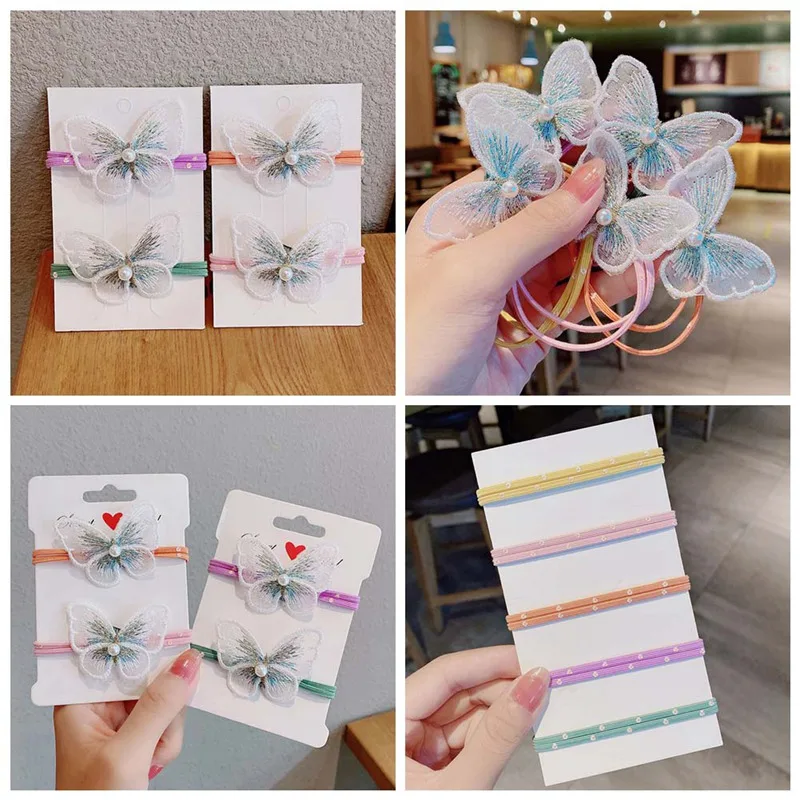 

Korean Women Girls Hair Ties Rope Candy Color 3D Embroidery Butterfly Scrunchies Rubber Band Ponytail Holder