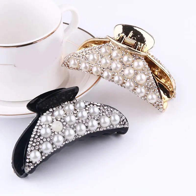 

New Fashion Pearl Rhinestone Hair Claws Women Geometric Metal Big Hair Clips Glod Barrettes Hairpins Barrettes Hair Accessories