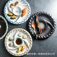 fashion divided into three block large creative ceramic plate snack plate with dish table table set to pack dishes